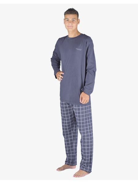 Pánské pyžamo dlouhé pánské, šité, s potiskem Pyžama 2023 79149P - tm.popel sv. šedá