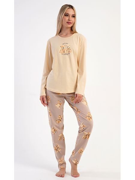 Dámské pyžamo dlouhé Monika - bílá káva