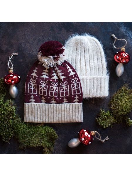 Čepice s vánočním vzorem bordó