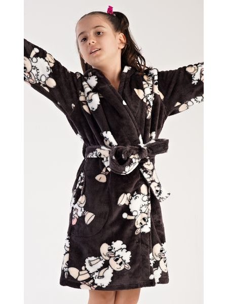 Dětský župan s kapucí Ovečka - tmavě šedá