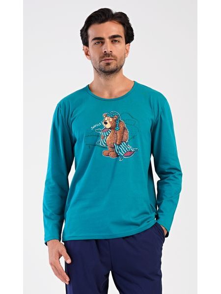 Pánské pyžamo dlouhé Méďa Ospalec - petrolejová