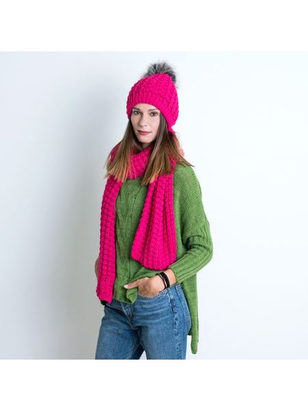 Set pletené čepice se šálou fialový