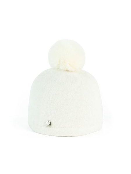Zimní čepice s králičí bambulí v bílé barvě