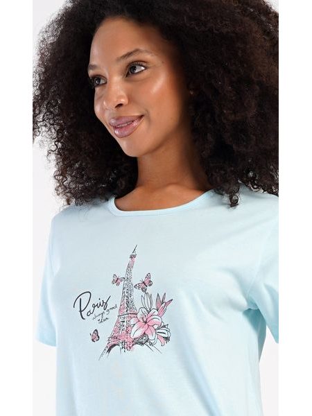 Dámské domácí šaty s krátkým rukávem Paris - světle modrá