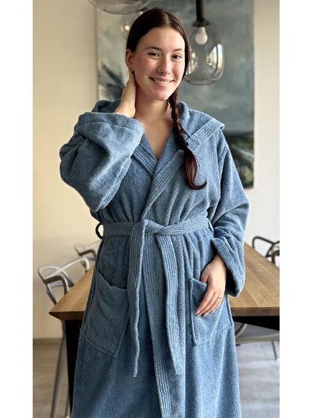 Dámský župan dlouhý s kapucí Klára - modrošedá