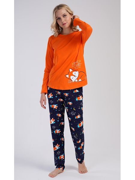 Dámské pyžamo dlouhé Liška - oranžová