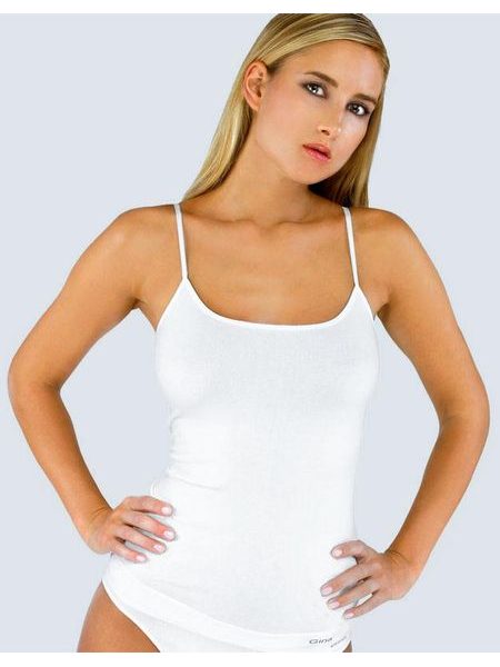 Dámská košilka prodloužená, úzká ramínka, bezešvé, MicroBavlna 08015P - bílá