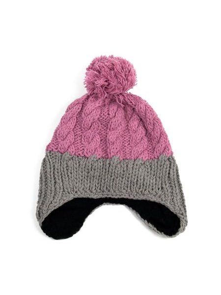 Čepice - ušanka - s bambulí růžová