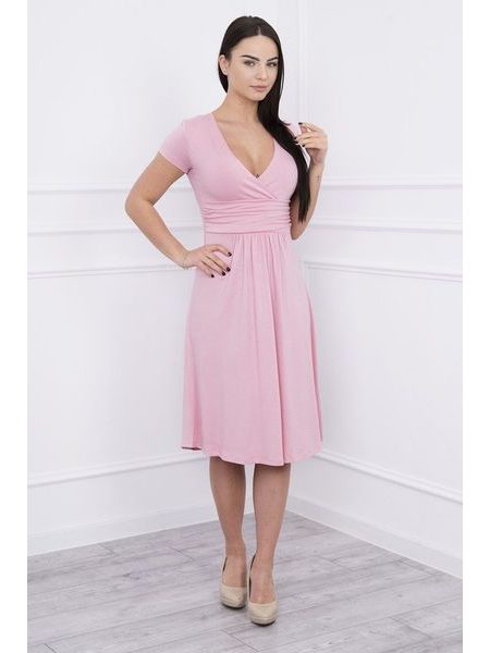 Šaty s výstřihem a krátkým rukávem, světle růžová