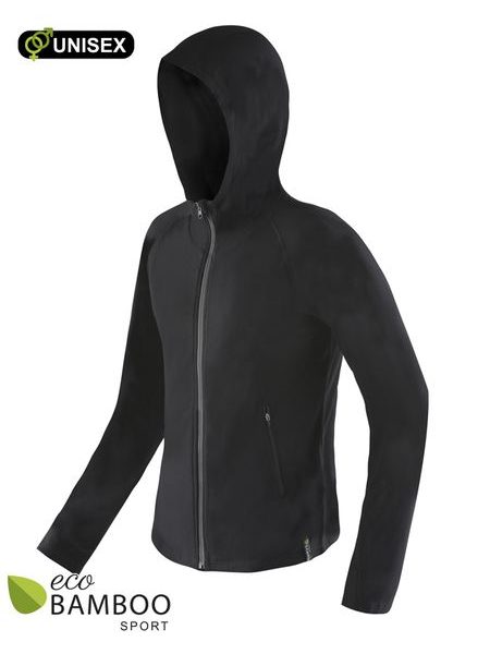 Dámská mikina s dlouhým rukávem a kapucí, dlouhý rukáv, šité, jednobarevné ECO Bamboo Sport 99007P - černá