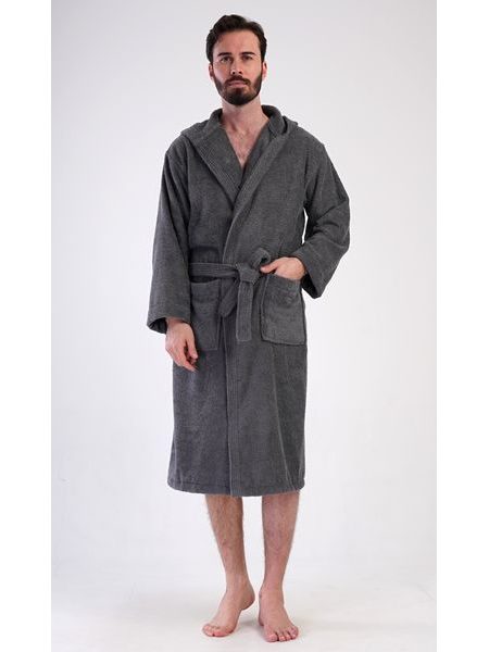 Pánský župan s kapucí Alex - tmavě šedá