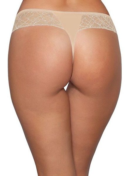 Bavlněná tanga s krajkou 183 béžová