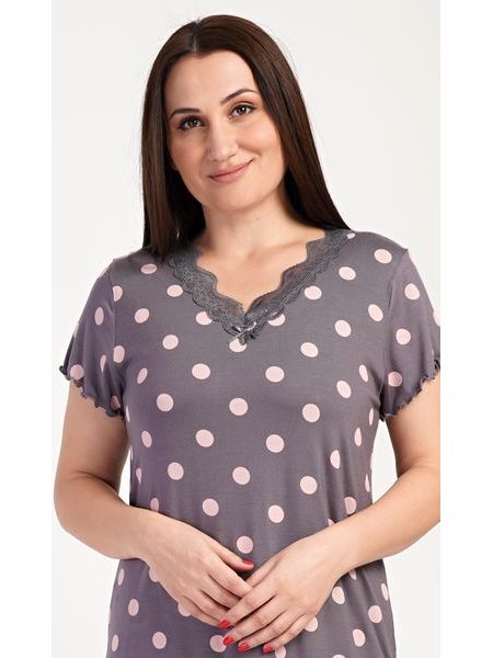 Dámská noční košile s krátkým rukávem Puntík - tmavě šedá