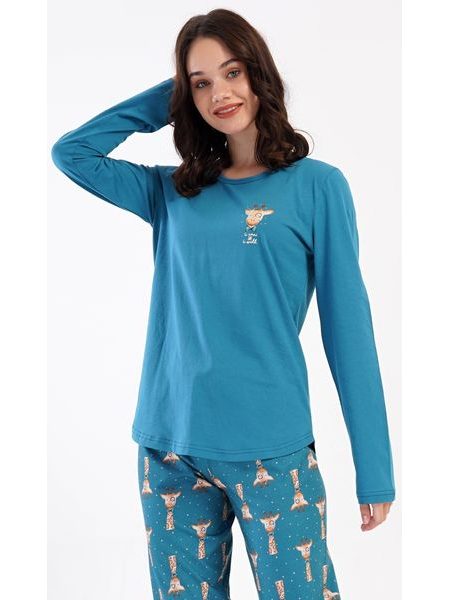 Dámské pyžamo dlouhé Malá žirafa - petrolejová