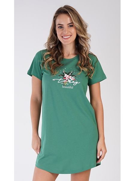 Dámská noční košile s krátkým rukávem Beautiful - smaragdová