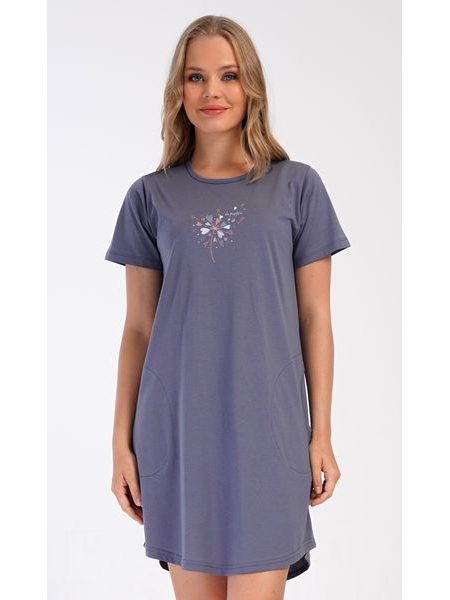 Dámské domácí šaty s krátkým rukávem Pampeliška - tmavě šedá