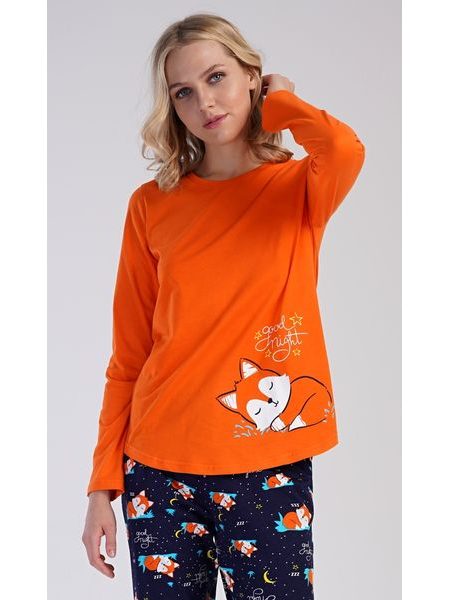 Dámské pyžamo dlouhé Liška - oranžová