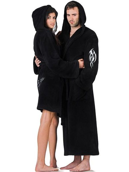 Dámský 3/4 savý župan TRIBAL s kapucí a výšivkou černá