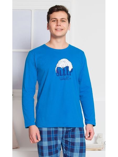 Pánské pyžamo dlouhé Sleep well - modrá