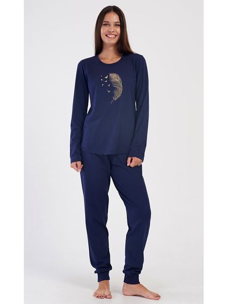Dámské pyžamo dlouhé Pírko - tmavě modrá