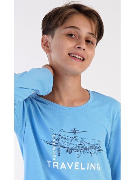 Dětské pyžamo dlouhé Letadlo - světle modrá