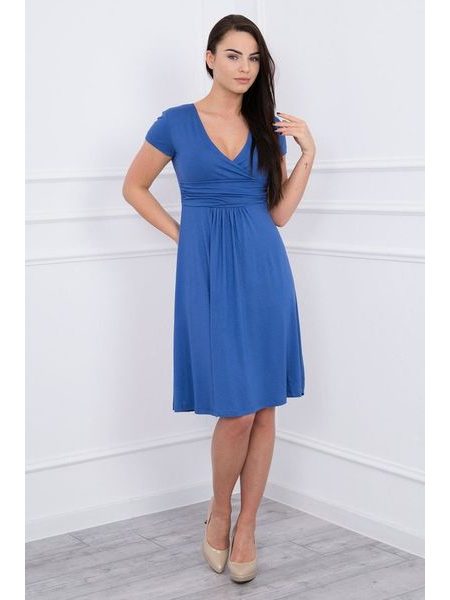 Šaty s výstřihem a krátkým rukávem, jeanově modrá