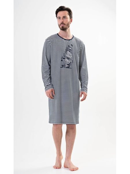 Pánská noční košile s dlouhým rukávem Plachetnice - tmavě modrá