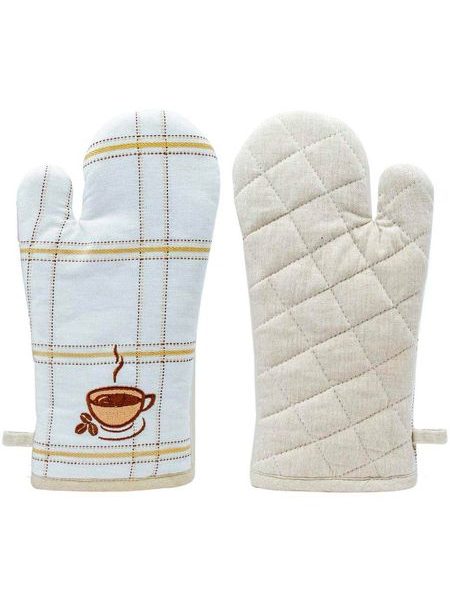 Chňapka s magnetem, 18 x 32 cm, Béžové káro, výšivka Káva