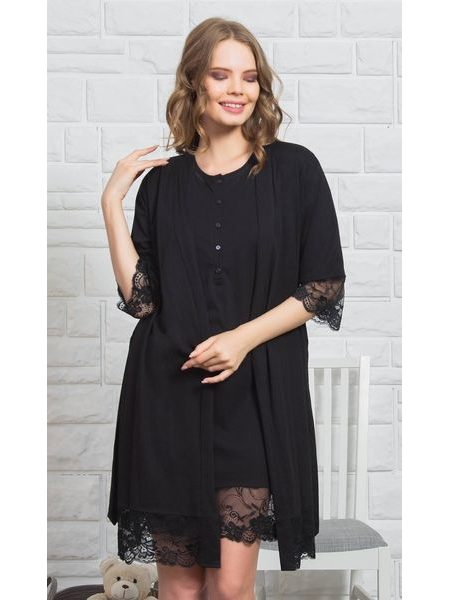 Dámský župan s noční košilí Adéla - černá