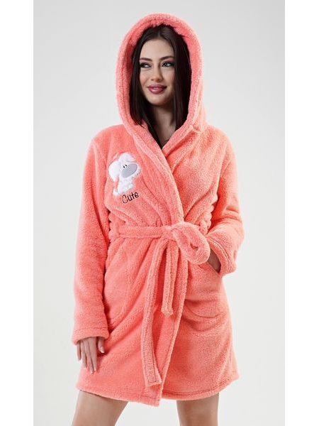 Dámský župan krátký s kapucí Štěně - oranžová