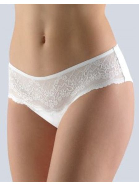 GINA dámské kalhotky francouzské, šité, bokové, s krajkou, jednobarevné Delicate 14127P - bílá