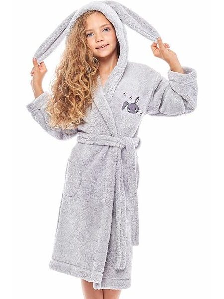 Dívčí župan s ušima Bunny šedý