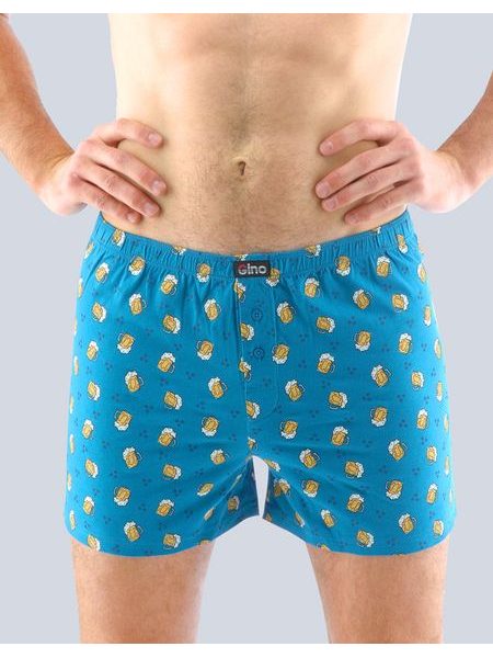 Pánské trenky volné, šité, s potiskem 75170P - petrolejová zlatá