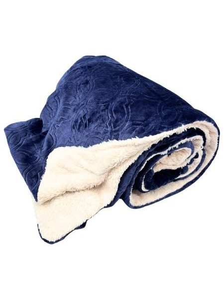 Deka 150 x 200 cm, s beránkem, mikroflanel, Tmavě modrá Jacquard