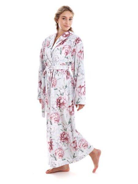 Dámský dlouhý župan s šálovým límcem Annie Světlé pivoňky