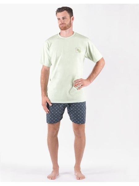 Pánské pyžamo krátké pánské, šité, s potiskem Pyžama 2024 79166P - šedozelená petrolejová
