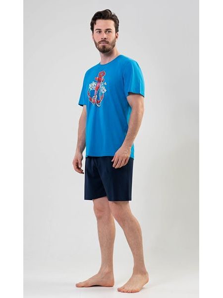 Pánské pyžamo šortky Kotva - modrá