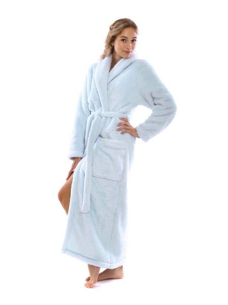 Dámský dlouhý hřejivý župan se šálovým límcem LILLY EXTRA světle modrá