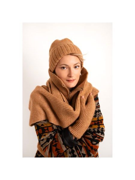 Čepice, rukavice, šála a bolero s rolákem - světlehnědý