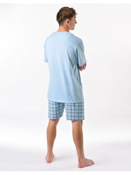 Pánské pyžamo krátké , šité, s potiskem 79188 - pomnenková bílá