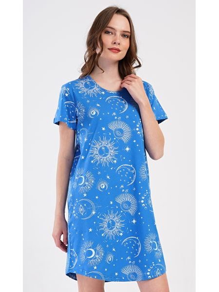 Dámské domácí šaty s krátkým rukávem Měsíc - modrá