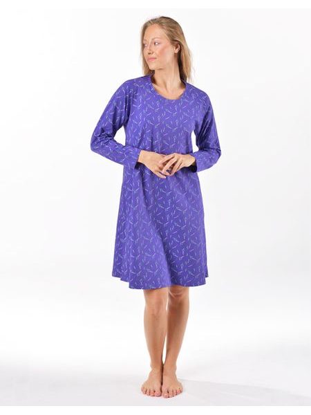 Dámská košilka noční dlouhý rukáv, šité, s potiskem 19175 - levandulová šedobílá