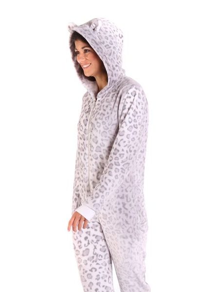 Dětský hebký overal s kapucí IRBIS leopardí vzor šedá