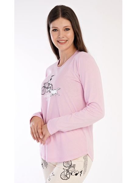 Dámské pyžamo dlouhé Dívka na kole - světle růžová