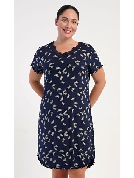 Dámská noční košile s krátkým rukávem Butterflies - tmavě modrá