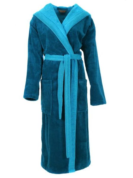 Dámský dlouhý savý župan s kapucí TAMPA duo petrolejová
