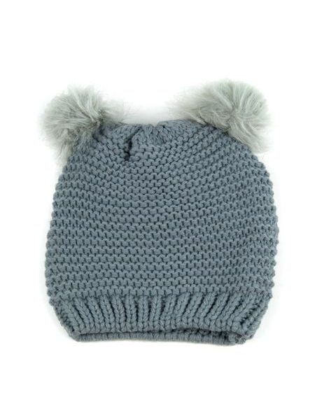 Hezká čepice s dvěma bambulemi světle šedá