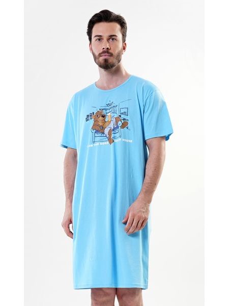 Pánská noční košile s krátkým rukávem Boss - světle tyrkysová