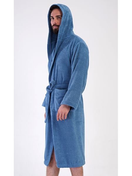 Pánský župan s kapucí Albert - modrošedá