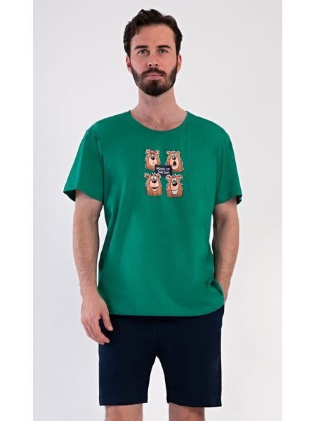 Pánské pyžamo šortky Méďa Happy - zelená